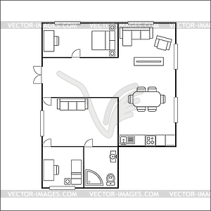 Building plan with furniture, , - vector clipart