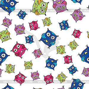 Seamless pattern with cute owls. hand drawing - vector clip art