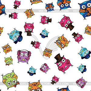 Seamless pattern with cute owls. hand drawing - vector clipart