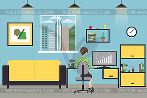 Cartoon business woman working at home or modern - vector image