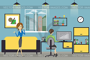 Cartoon business woman working at home or modern - vector clipart