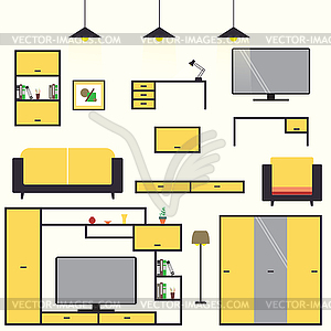 Cartoon set furniture living room interior design - vector clipart