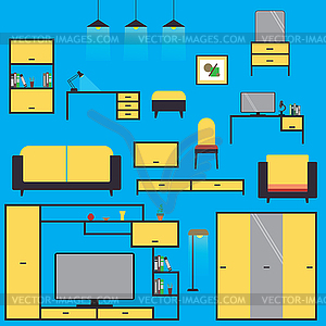 Cartoon Set home furniture, on blue background - vector clip art