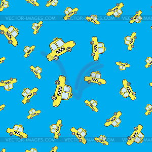 Doodle taxi car seamless pattern - vector clipart