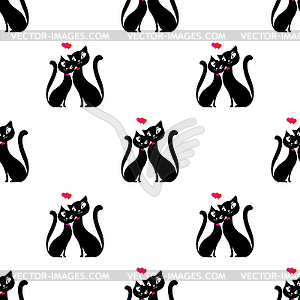 Seamless pattern Couple of cats in love - color vector clipart