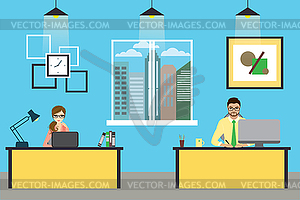 Cartoon businessman working at home, living room - vector image