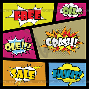 Comics speech bubble with expressions stickers set - vector clipart