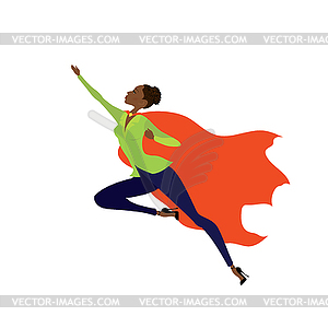 Super Hero african amercan woman in fly - vector image