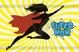 Super Hero Mommy silhouette and text in retro - vector image