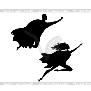 Super hero man and woman silhouette - vector EPS clipart