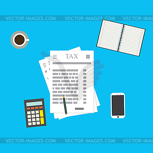 Tax calculation, paper and other objects - royalty-free vector image