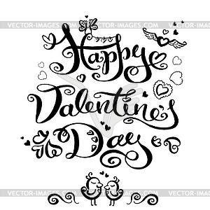 Счастливый день Святого Валентина рука рисунок надписи дизайн - изображение в векторе