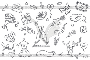 Doodle wedding set - vector clipart