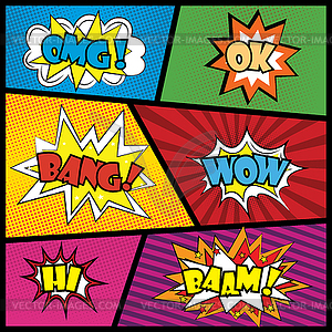 Comics speech bubble with expressions stickers set - stock vector clipart