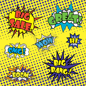 Comics Bubble with Expression Wow and others in - vector clipart