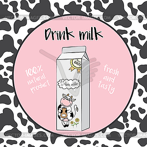 Milk packaging with Smile and cute cow - vector clipart