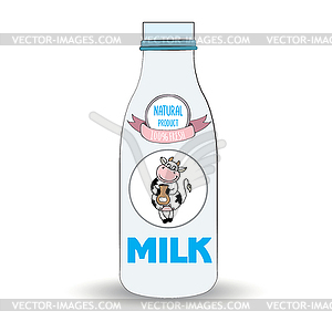 Bottle of milk and cow`s label, - vector image