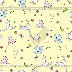 Seamless pattern background with storks carrying - vector clip art