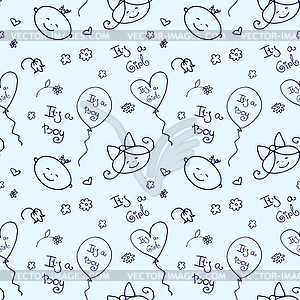 Seamless pattern with cute baby faces - vector image