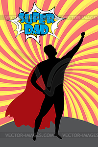 Silhouette cartoon man in hero costume burst - vector clipart
