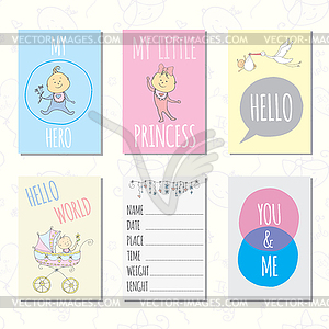 Set of journaling cards for newborn baby - vector image