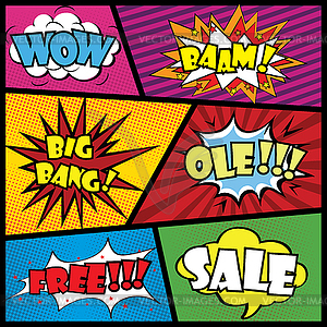 Comics speech bubble with expressions stickers set - vector clipart