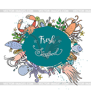 Fresh Seafood background - vector image