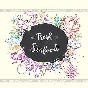 Fresh seafood background, - vector clipart