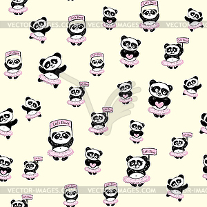 Cute Panda Girl ballet dancer seamless pattern - vector image