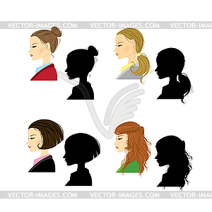Female face in profile and silhouette, - vector image