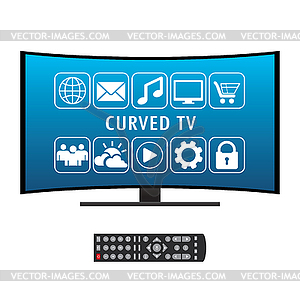 Пульт дистанционного управления и изогнутый ультра HD TV - клипарт в векторе / векторное изображение