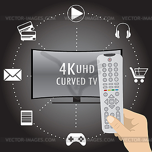 4K TV with icons of different applications and - color vector clipart