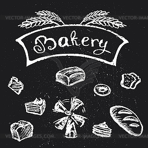 Bakery set,chalk style design - vector image