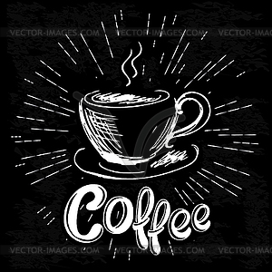 Black and white poster. Vintage style cup with - vector clipart / vector image