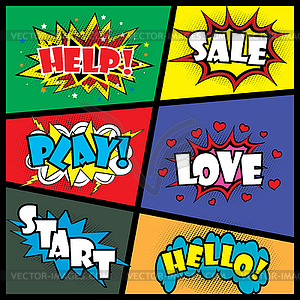 Comic art speech bubble with expressions stickers - vector image