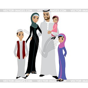 Happy arabic family- parents,their son and daughters - vector image