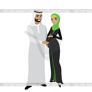 Muslim family couple in traditional clothes, - vector image