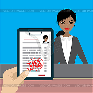 Paper blank - visa approved in hand and beautiful - vector clipart / vector image