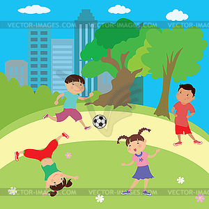 Children playing in park,boys and girls - vector clip art