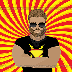 Strong man, bearded hipster or super hero - vector clip art