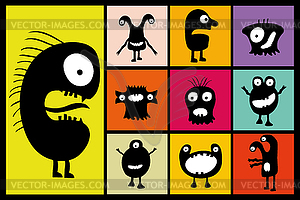 Black monsters with emotions - vector clipart