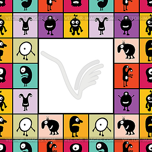 Frame- black monsters with emotions - color vector clipart
