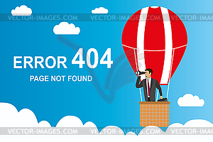 Error 404 page and Businessman with binoculars in - vector image