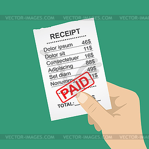 Hand holding blank receipt, - vector clipart