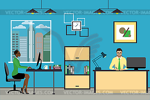 Cartoon business people working at home or modern - vector image