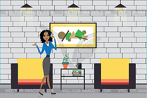 African american woman in Room with soft chair - vector image