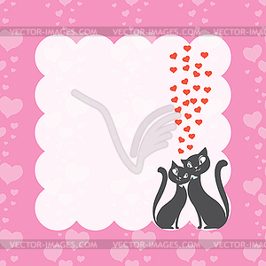 Couple love cats and frame with hearts seamless - vector image