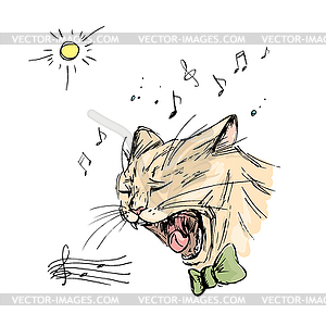 Cat sings, hand drawing - vector clipart