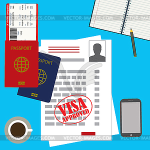Visa approved blank or work permit and passport wit - vector image