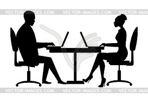 Office workers or business people silhouette sittin - royalty-free vector image